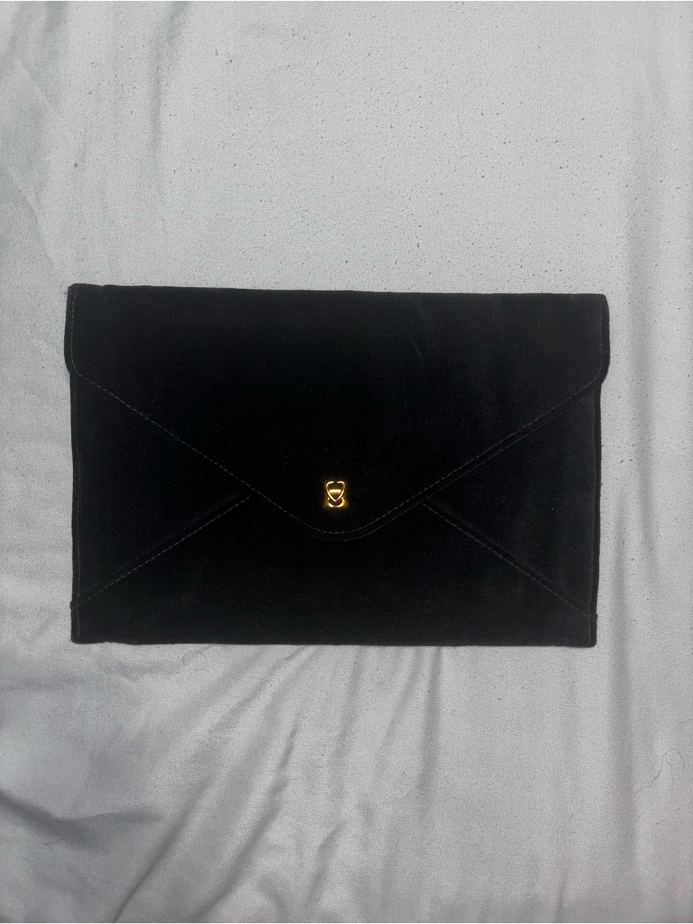 VINTAGE Lord & Taylor Black Suede Envelope Clutch with Gold Emblem